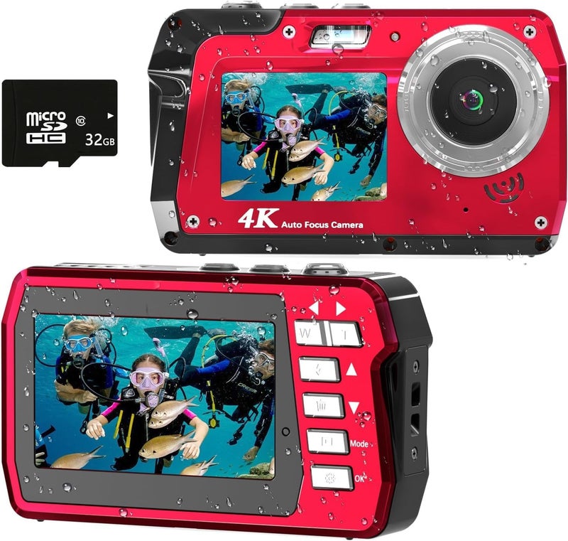 Focusify Underwater Camera 4K 48MP Waterproof Digital Camera with 32GB Card, Dual-Screen Selfie (Front & Rear), 10FT/3M Dive for Snorkeling, Surfing, Rafting, Swimming, Travel - Image 1